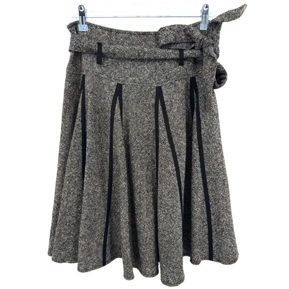 HOBBS Gray Tweed Wool Pleated Dark Academia Fit & Flare Belted Skirt Size 10 - Picture 1 of 6